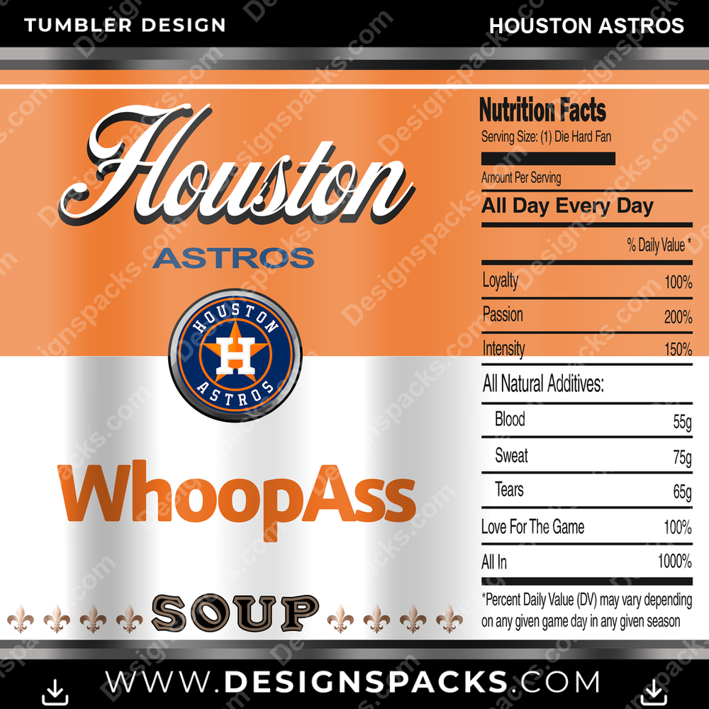 Baseball Soup Can Houston Astros Tumbler Digital Wrap Design