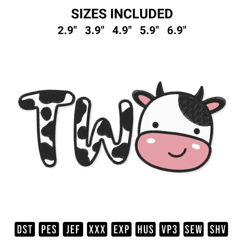 Stitch like a pro with the Cow Two Birthday Embroidery Design embroidery pattern from Designspacks.com. High-quality digital machine embroidery file. Available sizes: 2.9", 3.9", 4.9", 5.9", 6.9".