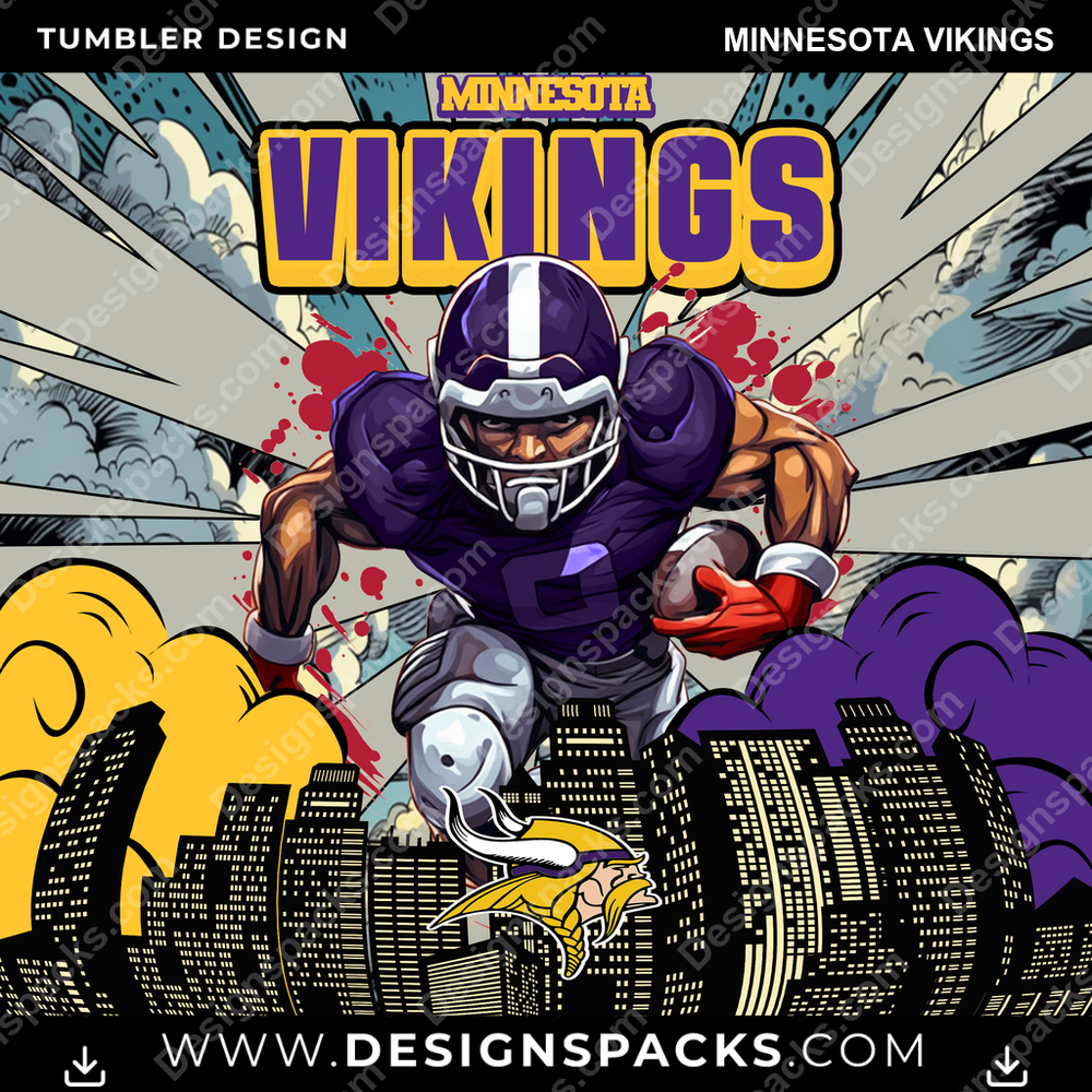Football Comic Cover Minnesota Vikings Tumbler Digital Wrap Design