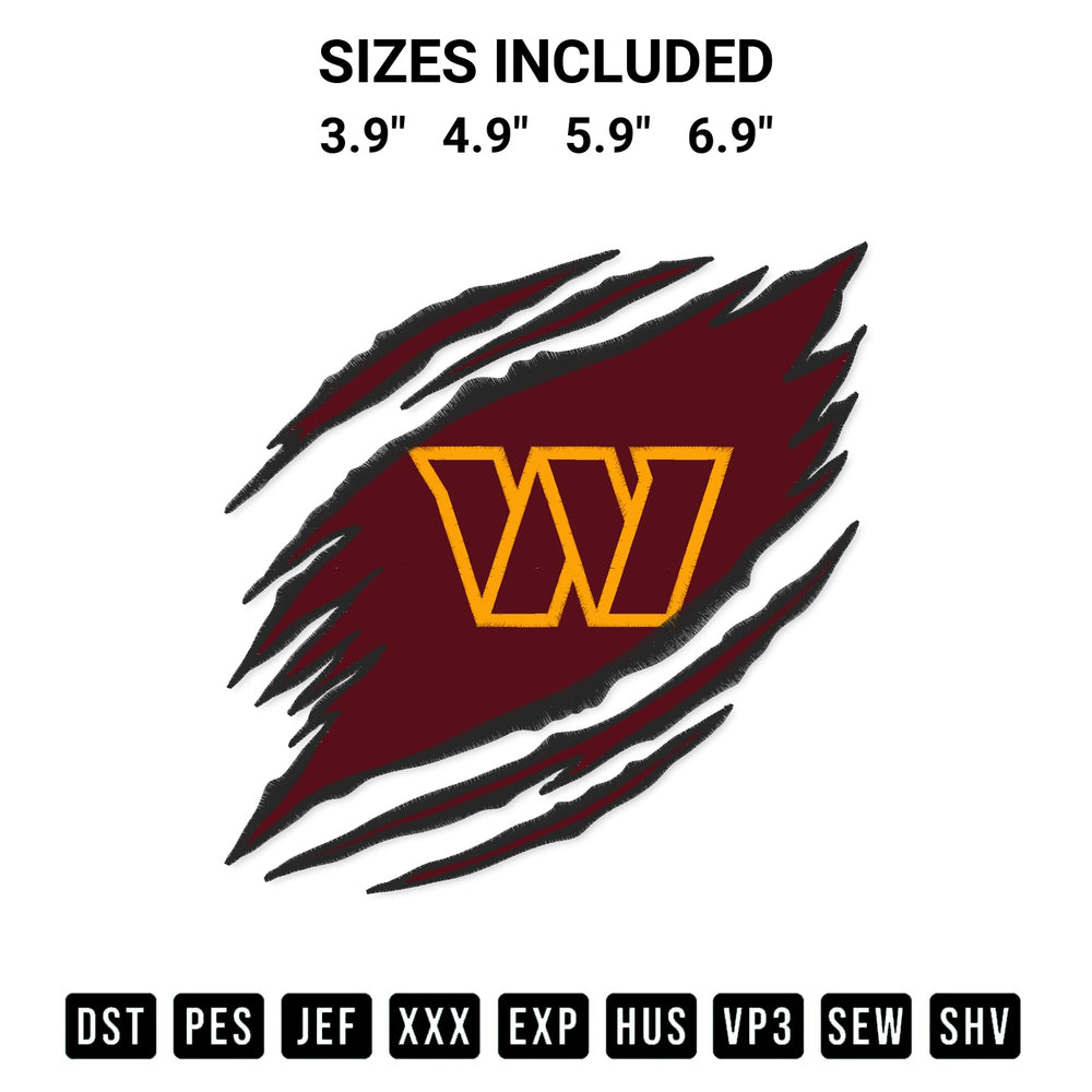 Looking for the perfect pattern? Download the Washington Commanders Claw Embroidery Design embroidery design today at Designspacks.com. Crisp, clean stitching guaranteed. Available sizes: 3.9", 4.9", 5.9", 6.9".
