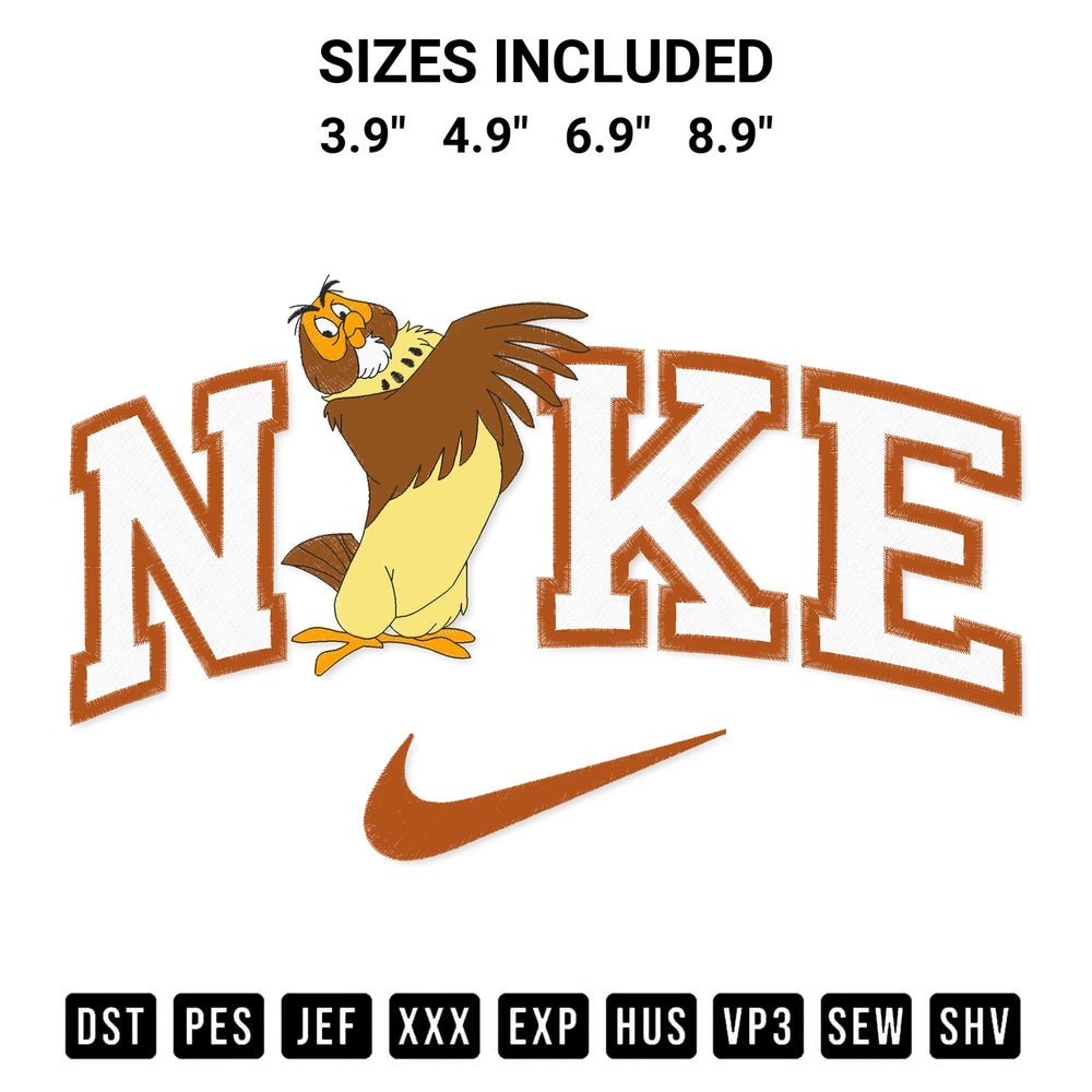 Transform your fabrics with the Nike Disney Owl Embroidery Design embroidery design. Instant access to premium digitized patterns at Designspacks.com. Available sizes: 3.9", 4.9", 6.9", 8.9".