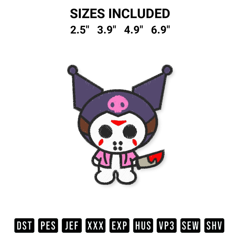 Get the Kuromi Halloween Embroidery Design embroidery design for your custom crafts! Premium digitized files available for instant download at Designspacks.com. Available sizes: 2.5", 3.9", 4.9", 6.9".