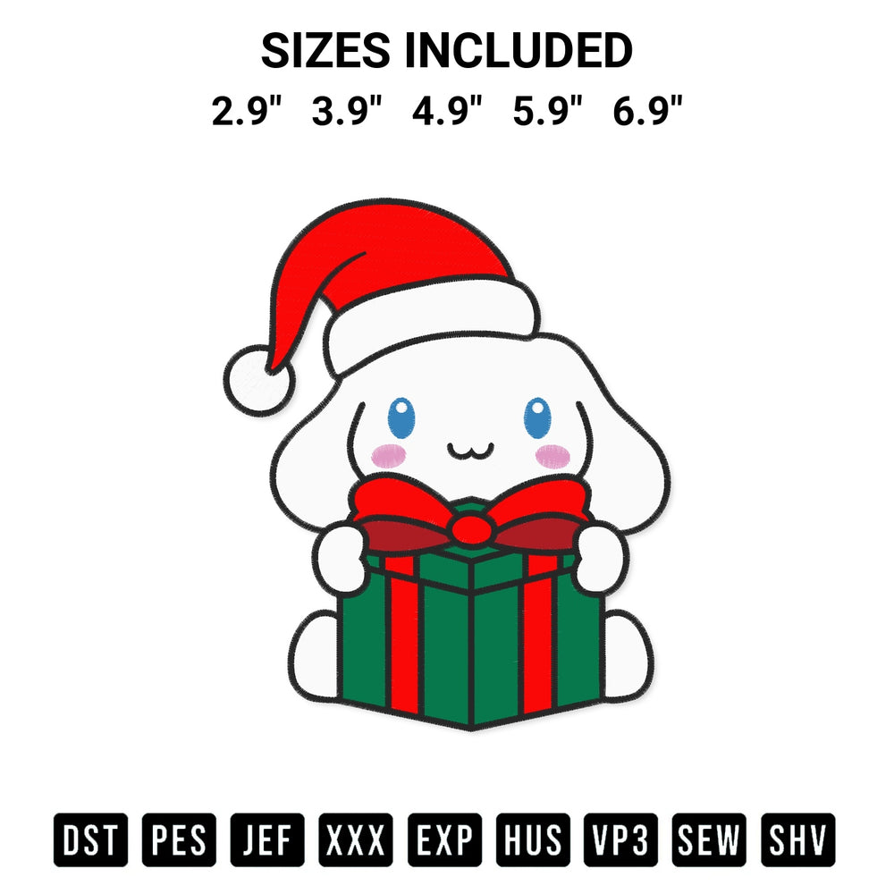 Shop the Cinnamoroll With Christmas Gift Embroidery Design machine embroidery pattern at Designspacks.com. Beautifully digitized for flawless stitching on any fabric. Available sizes: 2.9", 3.9", 4.9", 5.9", 6.9".