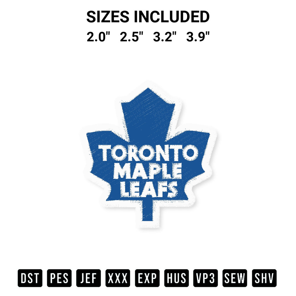 Create amazing crafts with the Toronto Maple Leafs Embroidery Design embroidery file. High-quality digital download from Designspacks.com, perfect for beginners and pros. Available sizes: 2.0", 2.5", 3.2", 3.9".