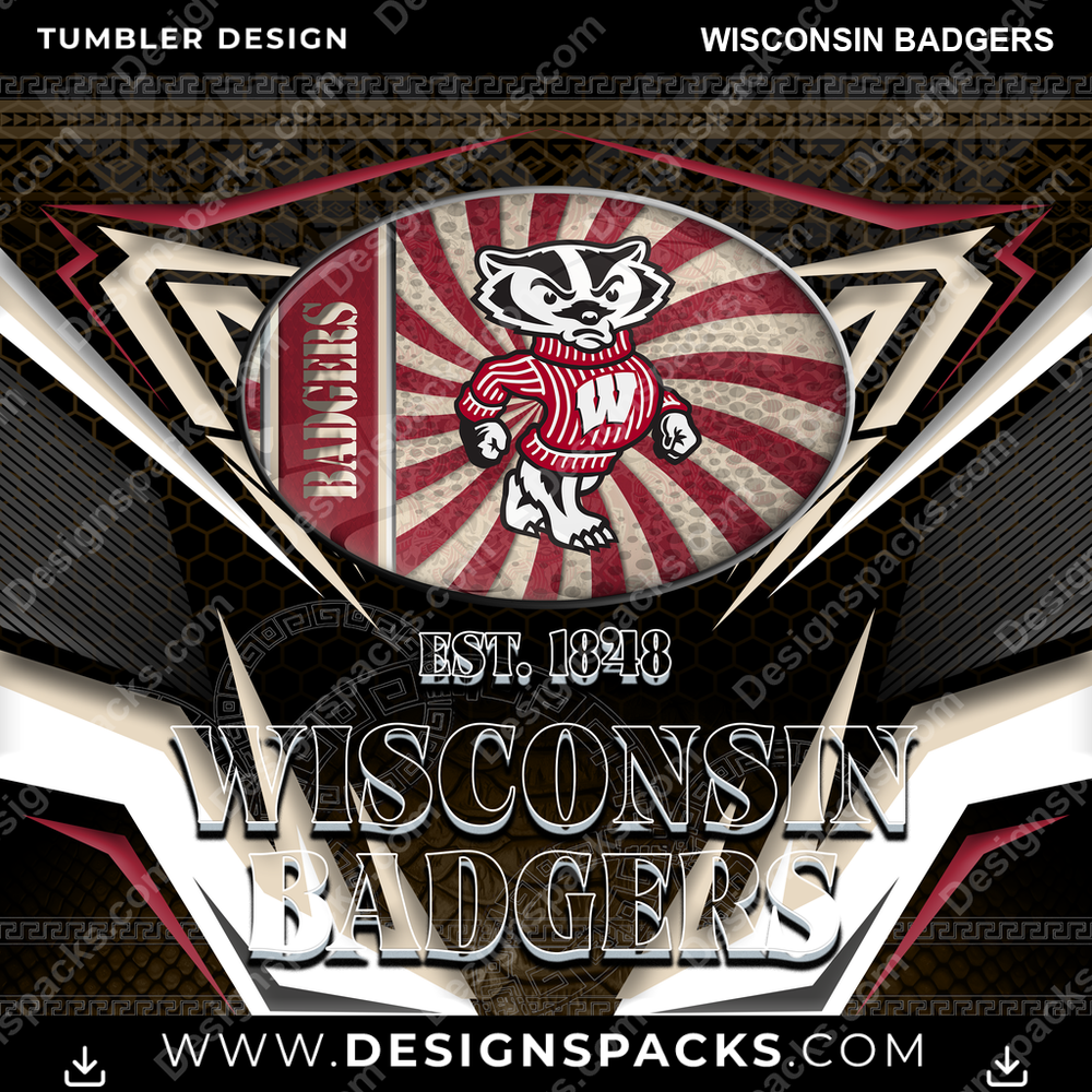 College Sport Tribal Wisconsin Badgers Tumbler Digital Wrap Design