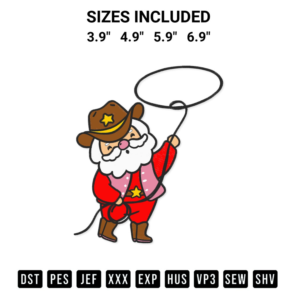Add a unique touch to your apparel with the Cowboy Christmas Santa Western Embroidery Design embroidery file. Premium instant download available now on Designspacks.com. Available sizes: 3.9", 4.9", 5.9", 6.9".