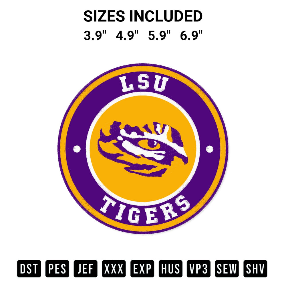 Get the Lsu Tigers Circle Logo Embroidery Design embroidery design for your custom crafts! Premium digitized files available for instant download at Designspacks.com. Available sizes: 3.9", 4.9", 5.9", 6.9".