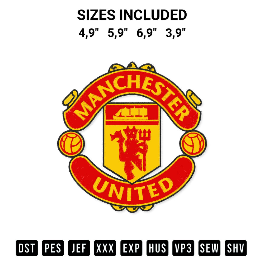 Discover the perfect addition to your crafting collection: Manchester United Logo Embroidery Design embroidery file. Instantly available at Designspacks.com. Available sizes: 4,9", 5,9", 6,9", 3,9".