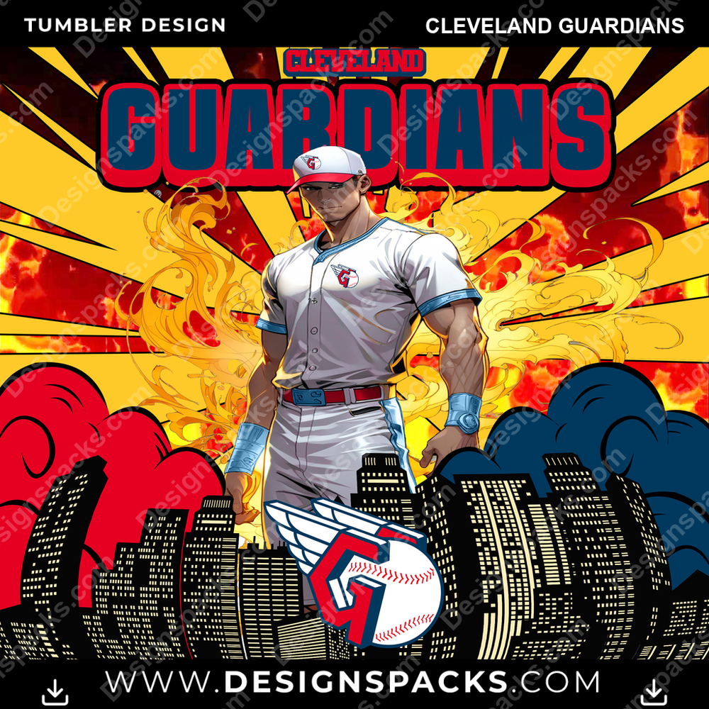 Baseball-Comic-Cover Cleveland Guardians Tumbler Digital Wrap Design