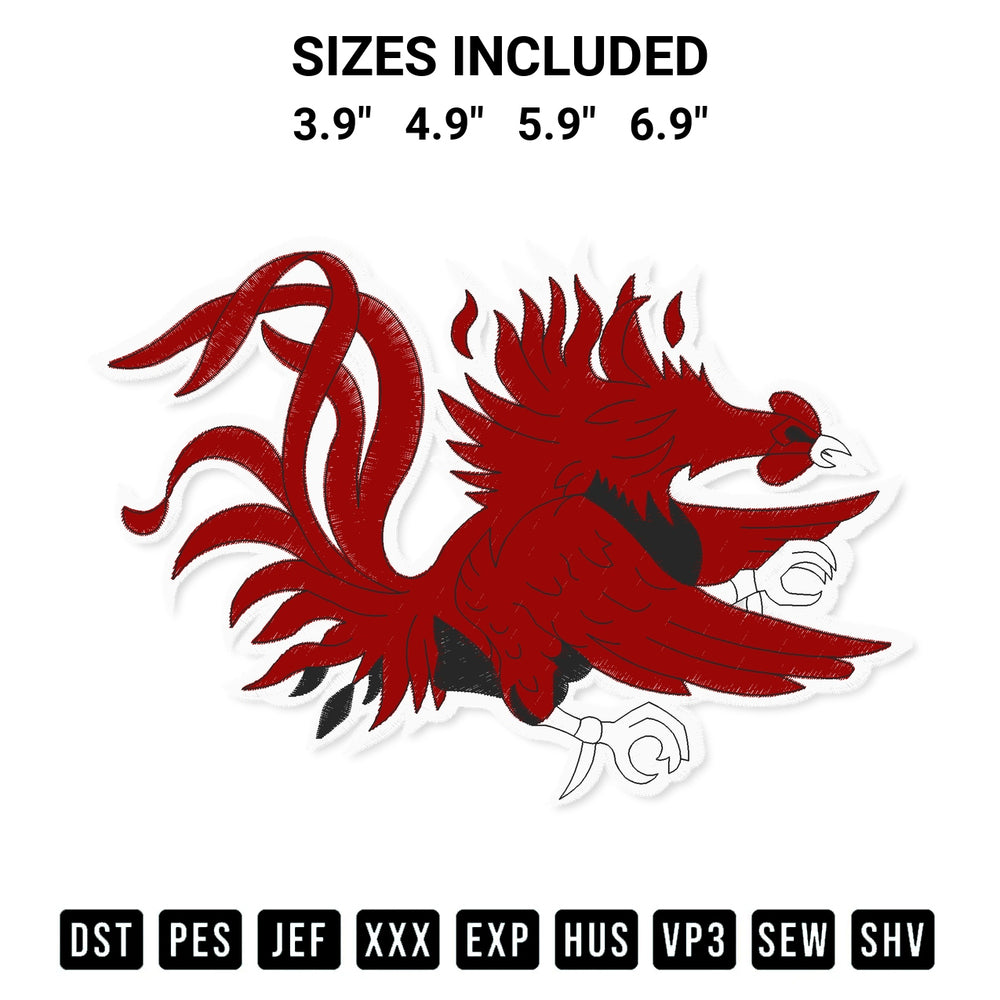 Elevate your next project with our South Carolina Gamecocks Embroidery Design embroidery file. Shop high-quality digital patterns instantly at Designspacks.com. Available sizes: 3.9", 4.9", 5.9", 6.9".