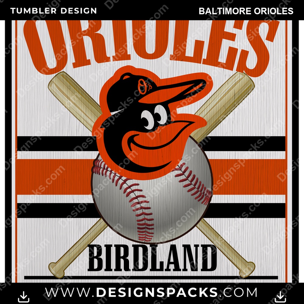 Baseball Vintage Wood Logo Baltimore Orioles MLB Baseball Tumbler Digital Wrap Design Download