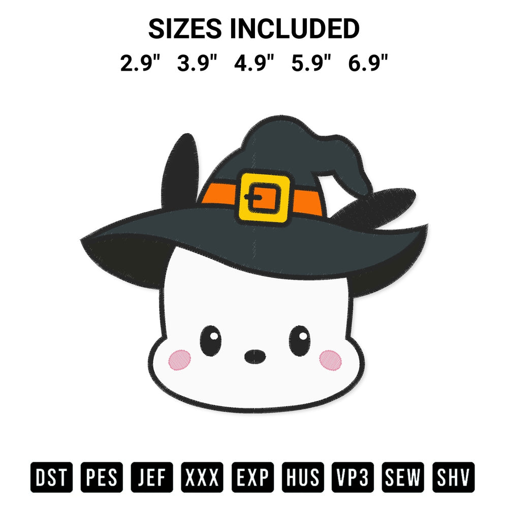 Stitch like a pro with the Face Pochacco Witch Embroidery Design embroidery pattern from Designspacks.com. High-quality digital machine embroidery file. Available sizes: 2.9", 3.9", 4.9", 5.9", 6.9".