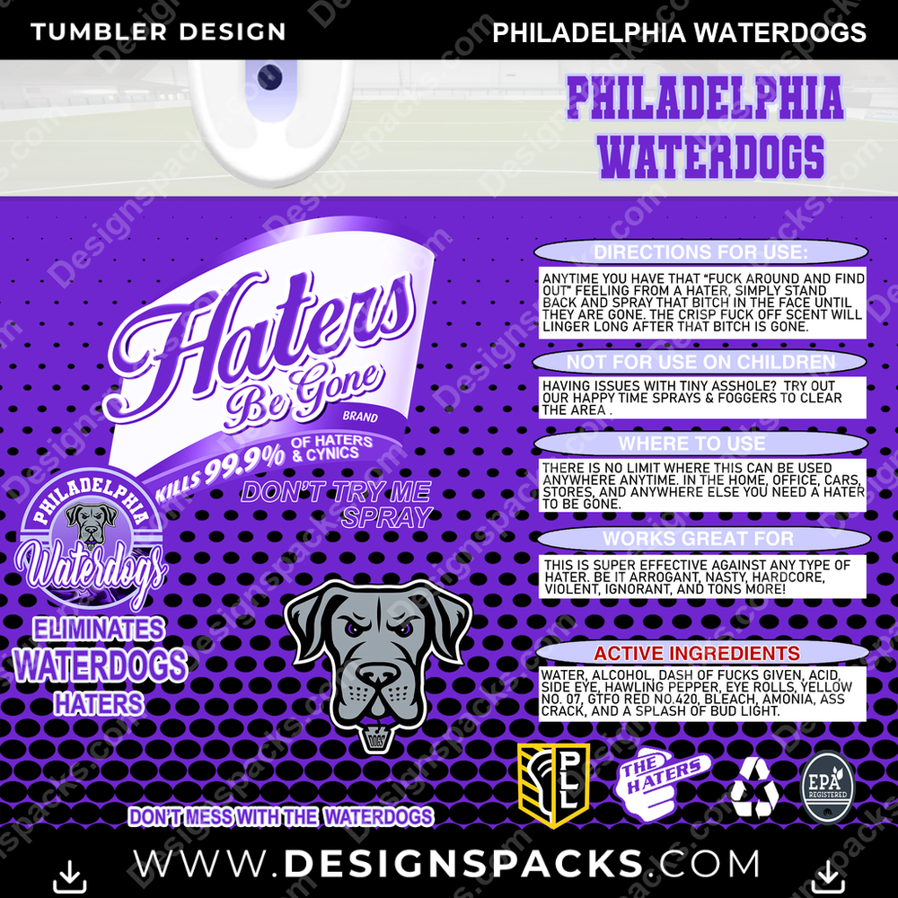 Lacrosse Haters Be Gone Philadelphia Waterdogs PLL Lacrosse Tumbler Digital Wrap Design Download
