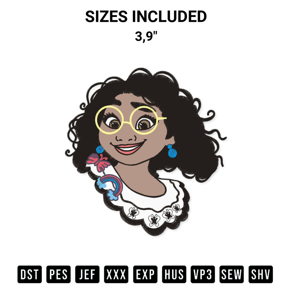 Discover the perfect addition to your crafting collection: Mirabel Madrigal Encanto Embroidery Design embroidery file. Instantly available at Designspacks.com. Available sizes: 3,9".