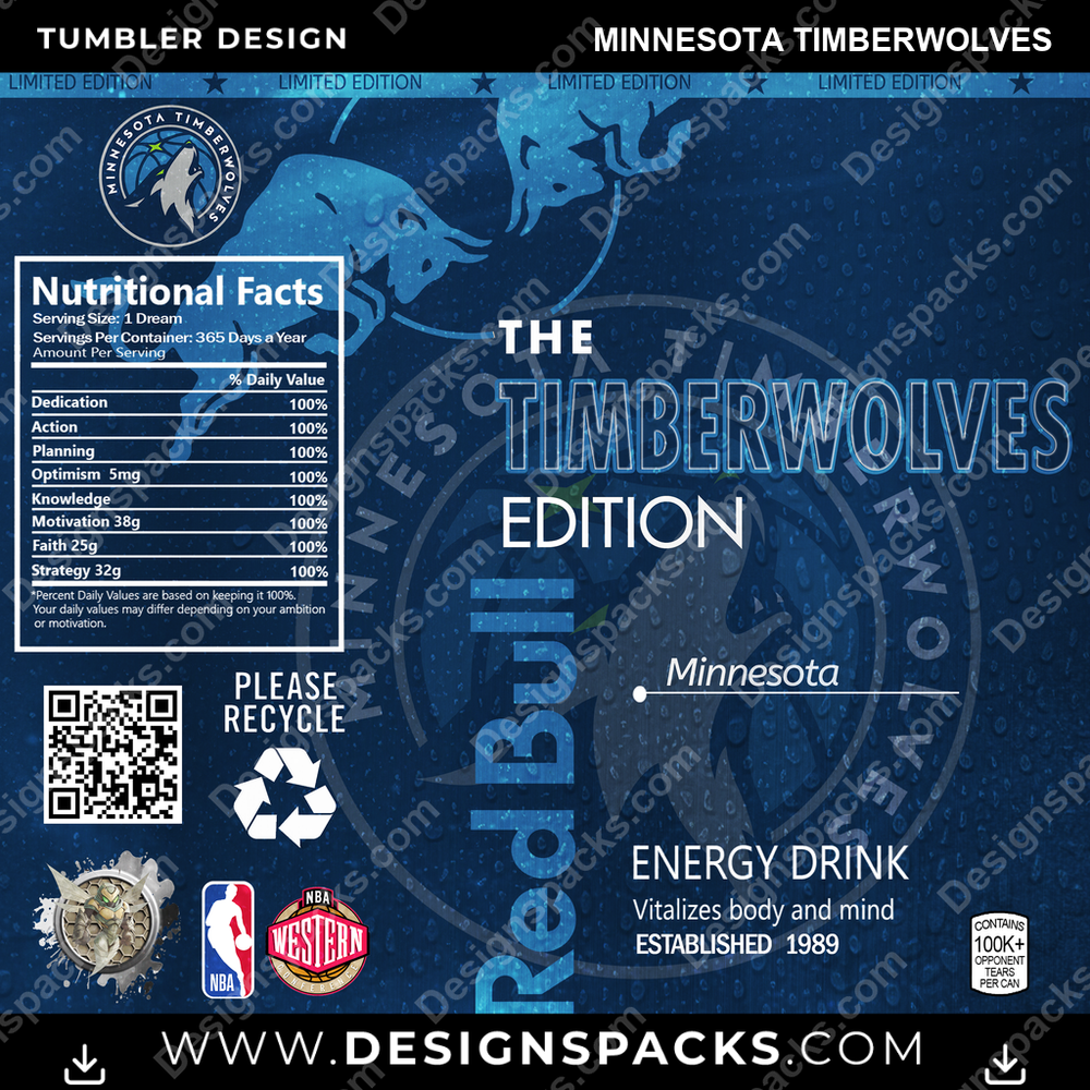 Basketball Red Bull Minnesota Timberwolves Tumbler Digital Wrap Design