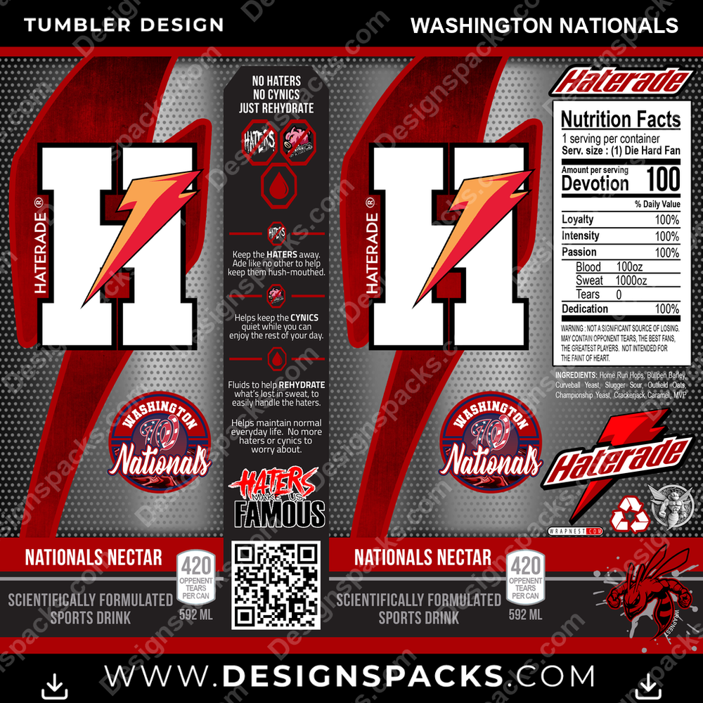 Baseball Haterade Washington Nationals Tumbler Digital Wrap Design