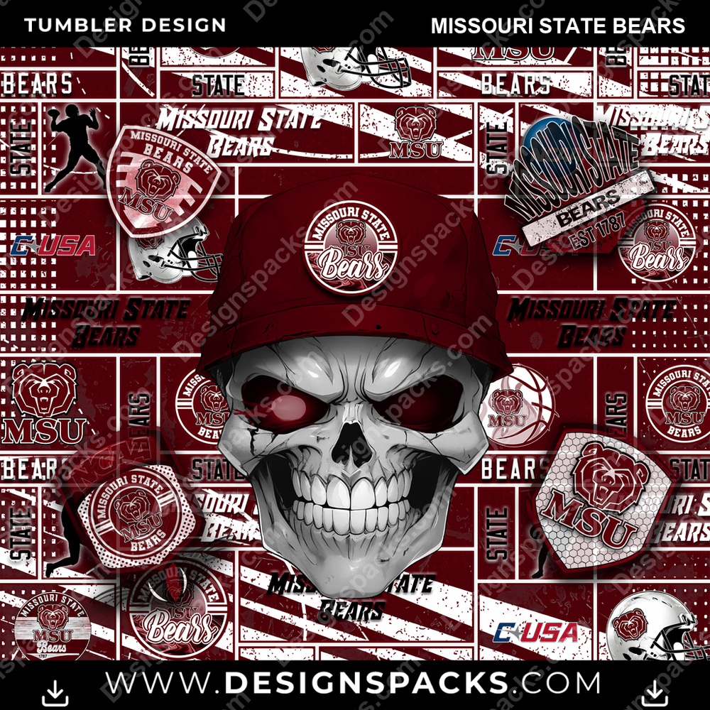 College Sport Skull Missouri State Bears NCAA College Sport Tumbler Digital Wrap Design Download
