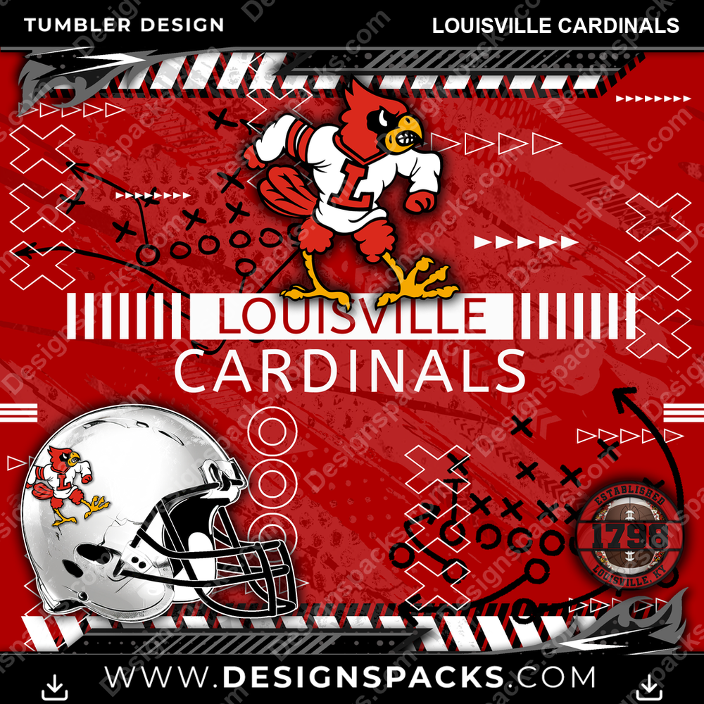 College Sport Xs & Os Louisville Cardinals Tumbler Digital Wrap Design