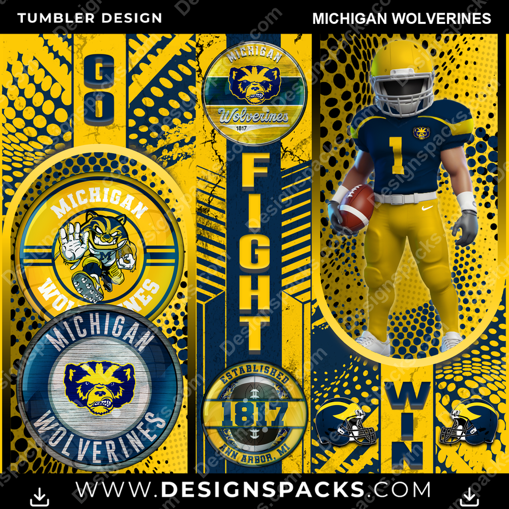 College Sport Go Fight Win Michigan Wolverines NCAA College Sport Tumbler Digital Wrap Design Download