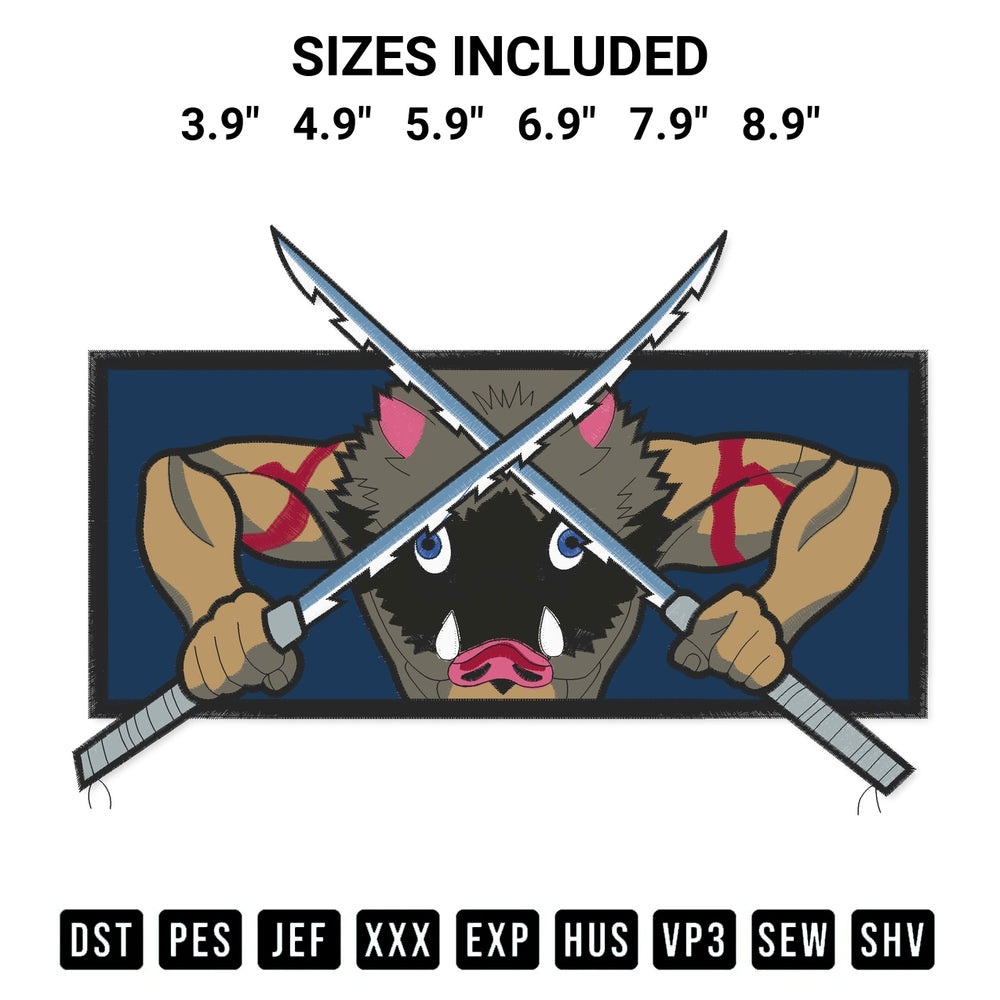 Looking for the perfect pattern? Download the Inosuke Swords Anime Embroidery Design embroidery design today at Designspacks.com. Crisp, clean stitching guaranteed. Available sizes: 3.9", 4.9", 5.9", 6.9", 7.9", 8.9".