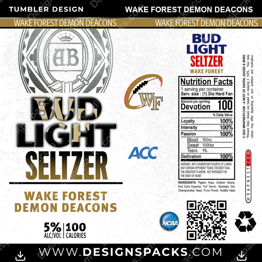 College Sport Bud Light Seltzer Wake Forest Demon Deacons NCAA College Sport Tumbler Digital Wrap Design Download
