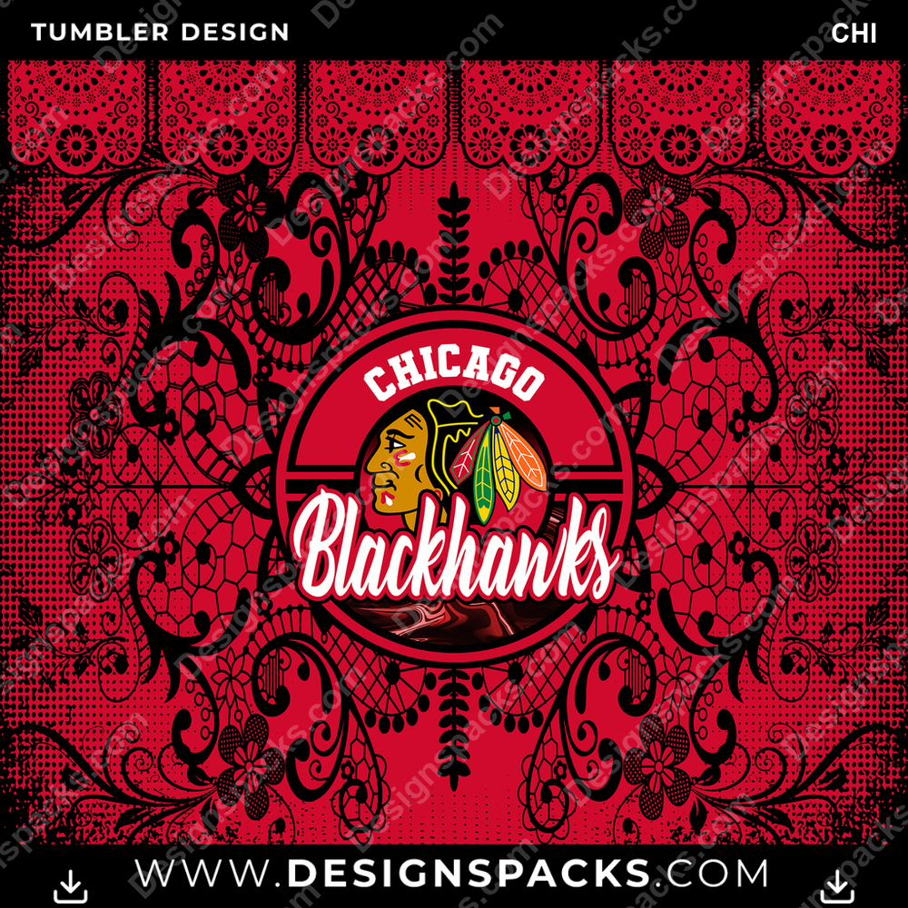 Ice Hockey Lace & Logos CHI Tumbler Digital Wrap Design