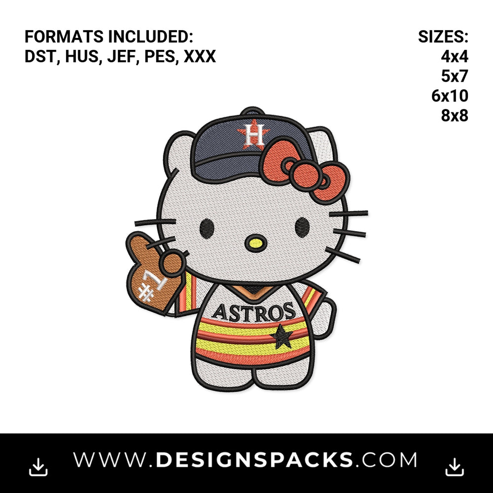 Houston Astros Hello Kitty Baseball Embroidery Design - Instant digital download pattern at Designspacks.com