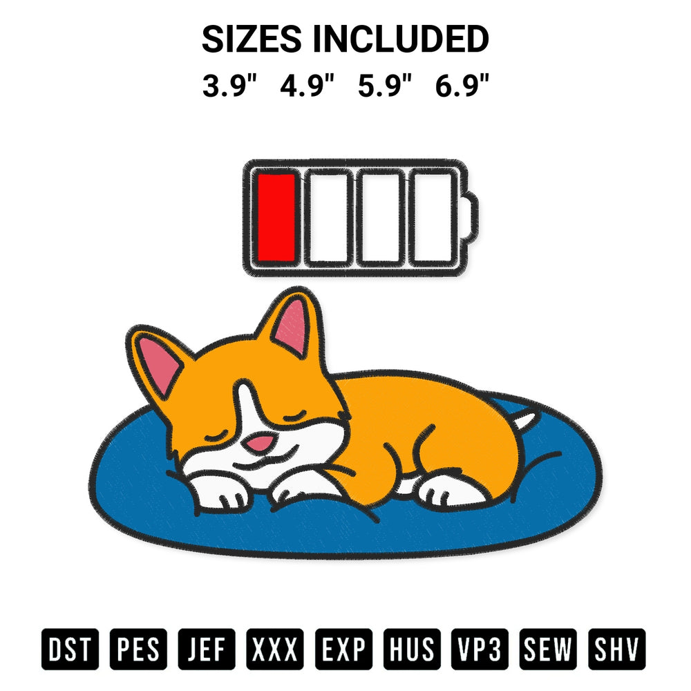 Discover the perfect addition to your crafting collection: Sleeping Corgi On The Sofa Embroidery Design embroidery file. Instantly available at Designspacks.com. Available sizes: 3.9", 4.9", 5.9", 6.9".
