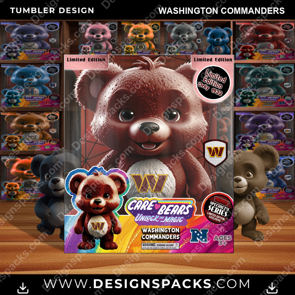 Football Care Bear Box Washington Commanders Tumbler Digital Wrap Design