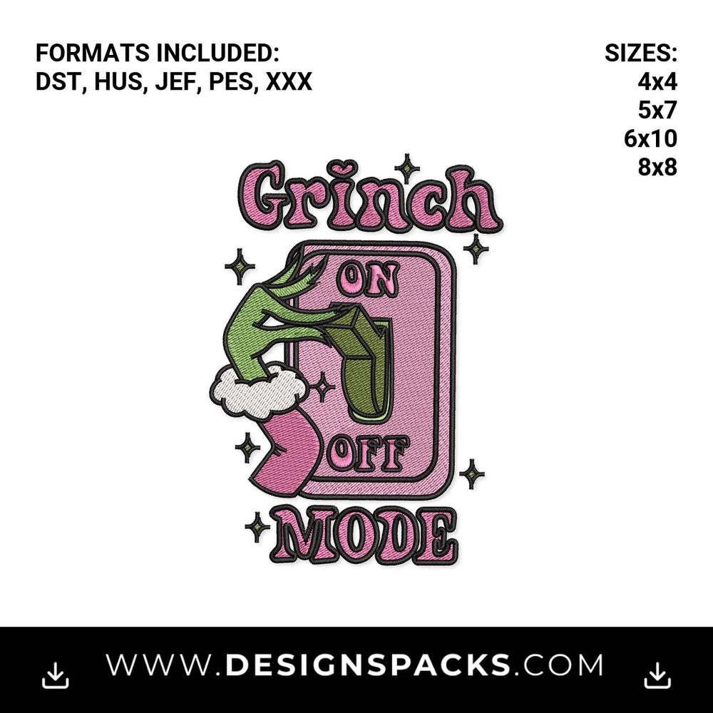 Pink Grinch Mode Light Switch Embroidery Design - Instant digital download pattern at Designspacks.com