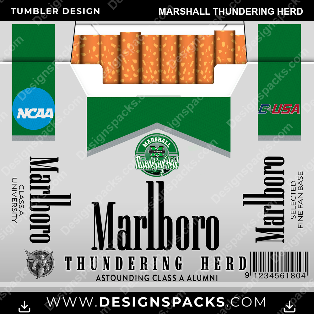 College Sport Marlboro Marshall Thundering Herd Tumbler Digital Wrap Design