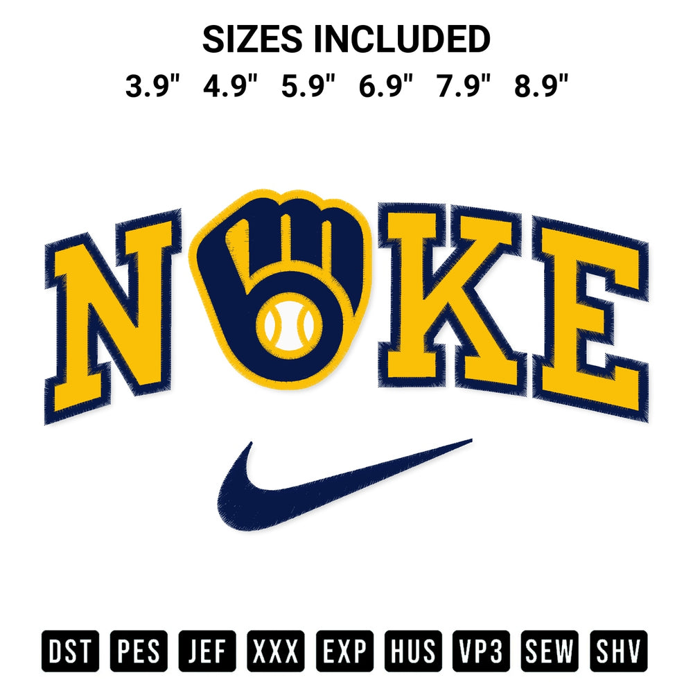 Get the Milwaukee Brewers X Nike Embroidery Design embroidery design for your custom crafts! Premium digitized files available for instant download at Designspacks.com. Available sizes: 3.9", 4.9", 5.9", 6.9", 7.9", 8.9".