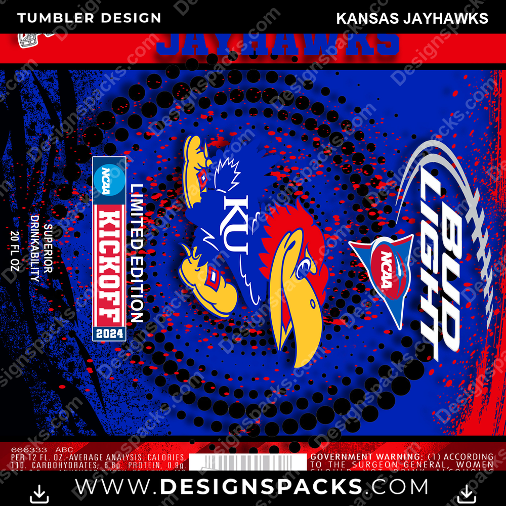 College Sport Bud Kansas Jayhawks NCAA College Sport Tumbler Digital Wrap Design Download