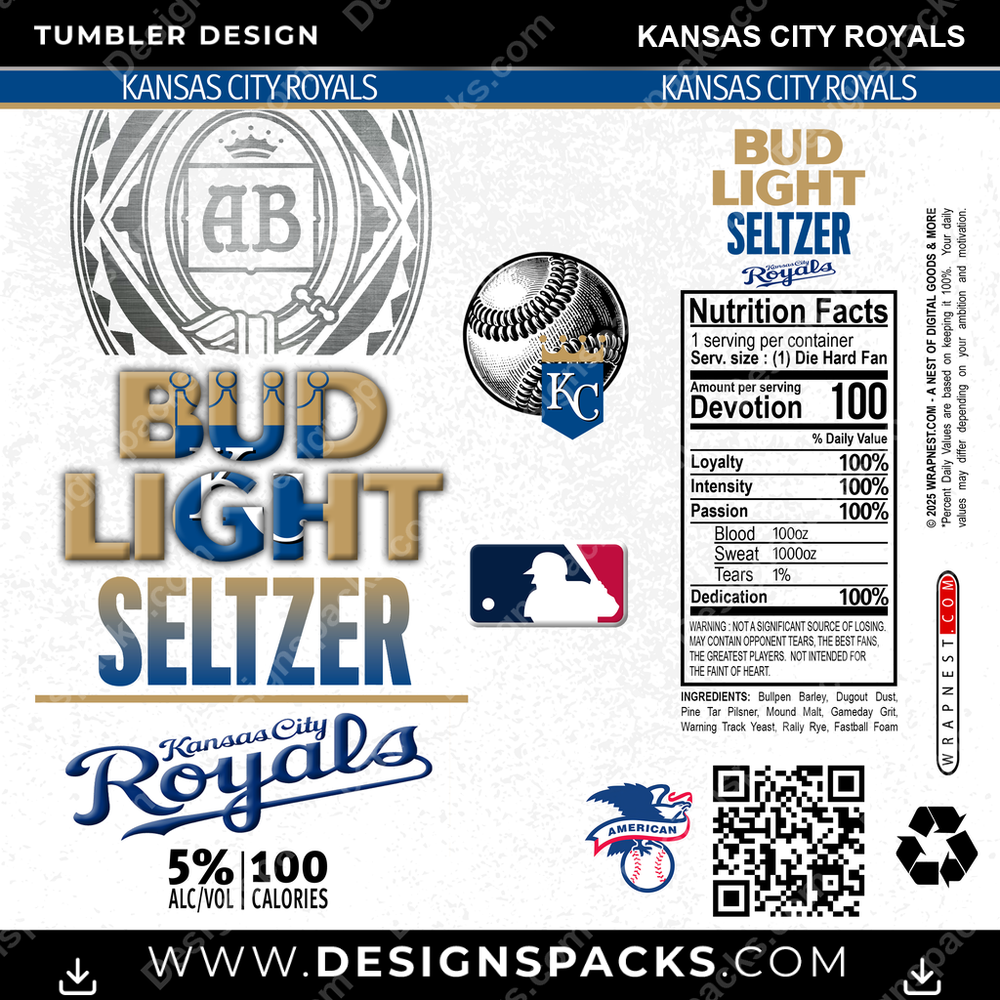 Baseball Bud Light Seltzer Kansas City Royals Tumbler Digital Wrap Design