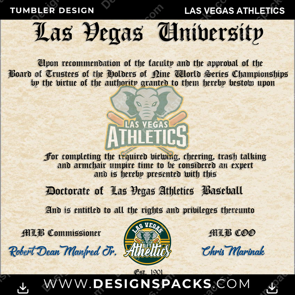Baseball Diploma Las Vegas Athletics Tumbler Digital Wrap Design