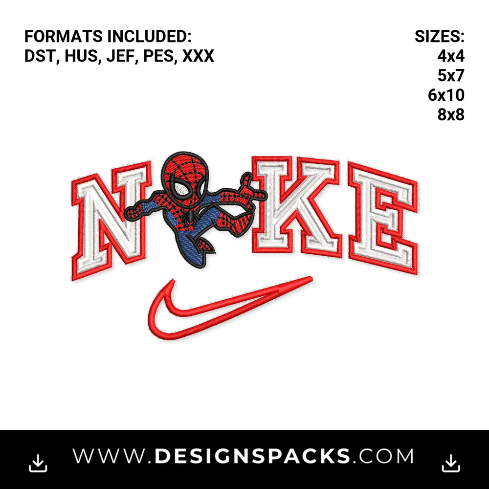 Spider-Man Nike Varsity Swoosh Logo Embroidery Design - Instant digital download pattern at Designspacks.com