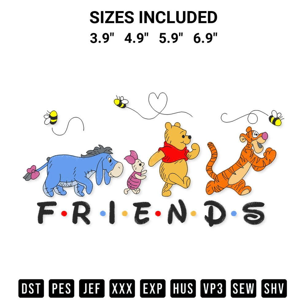 Elevate your next project with our Winnie The Pooh And Friends Embroidery Design embroidery file. Shop high-quality digital patterns instantly at Designspacks.com. Available sizes: 3.9", 4.9", 5.9", 6.9".