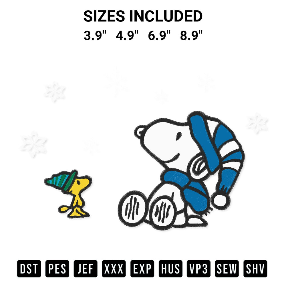 Add a unique touch to your apparel with the Snoopy And Woodstock Christmas Embroidery Design embroidery file. Premium instant download available now on Designspacks.com. Available sizes: 3.9", 4.9", 6.9", 8.9".