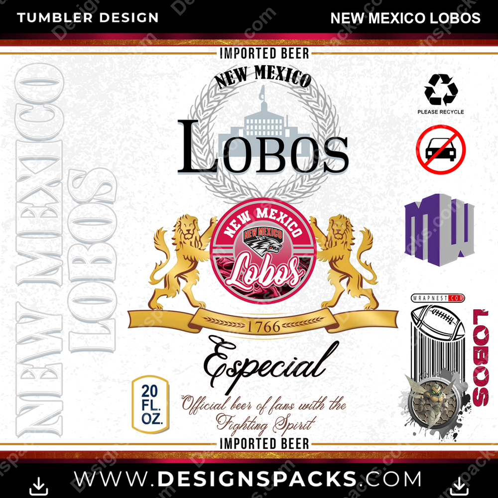 College Sport Modelo New Mexico Lobos Tumbler Digital Wrap Design