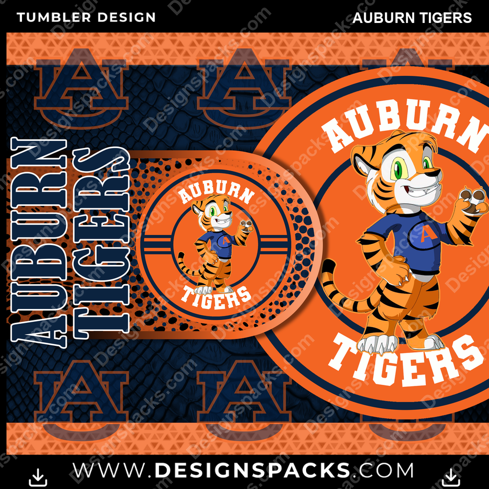 College Sport Hyper Auburn Tigers Tumbler Digital Wrap Design