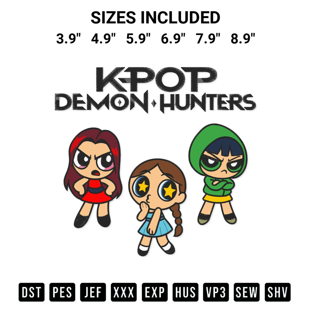 Looking for the perfect pattern? Download the Kpop Demon Hunters Huntrix Embroidery Design embroidery design today at Designspacks.com. Crisp, clean stitching guaranteed. Available sizes: 3.9", 4.9", 5.9", 6.9", 7.9", 8.9".