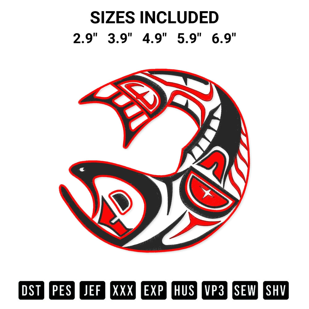 Discover the perfect addition to your crafting collection: Haida Fish 2 Embroidery Design embroidery file. Instantly available at Designspacks.com. Available sizes: 2.9", 3.9", 4.9", 5.9", 6.9".