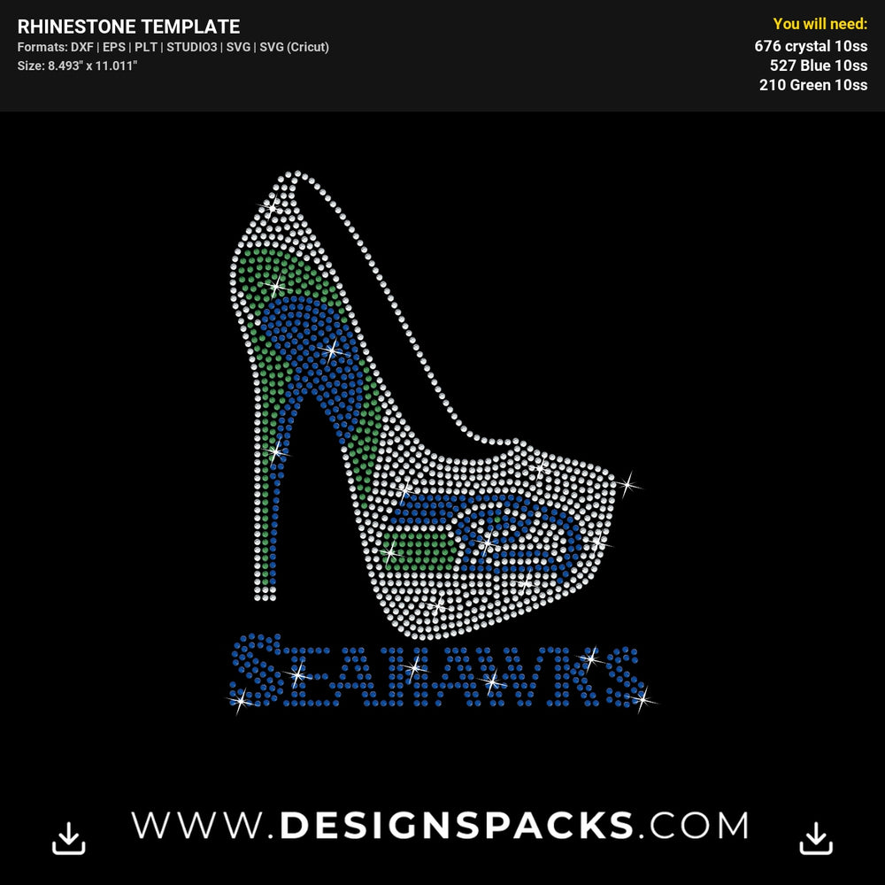 Heel Seahawks Rhinestone Digital Template