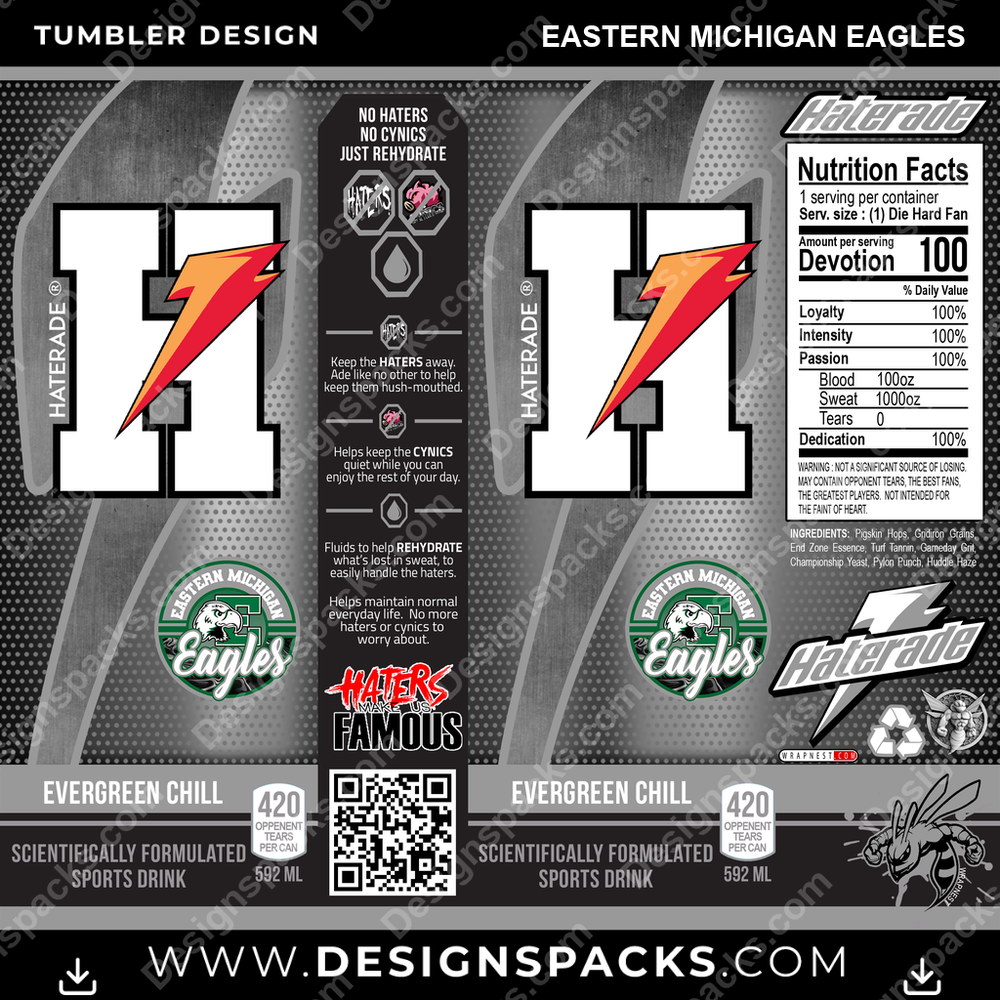College Sport Haterade Eastern Michigan Eagles Tumbler Digital Wrap Design
