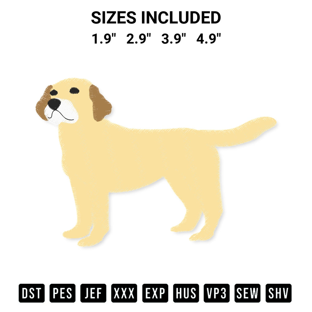Get the Labrador Retriever Dog Embroidery Design embroidery design for your custom crafts! Premium digitized files available for instant download at Designspacks.com. Available sizes: 1.9", 2.9", 3.9", 4.9".