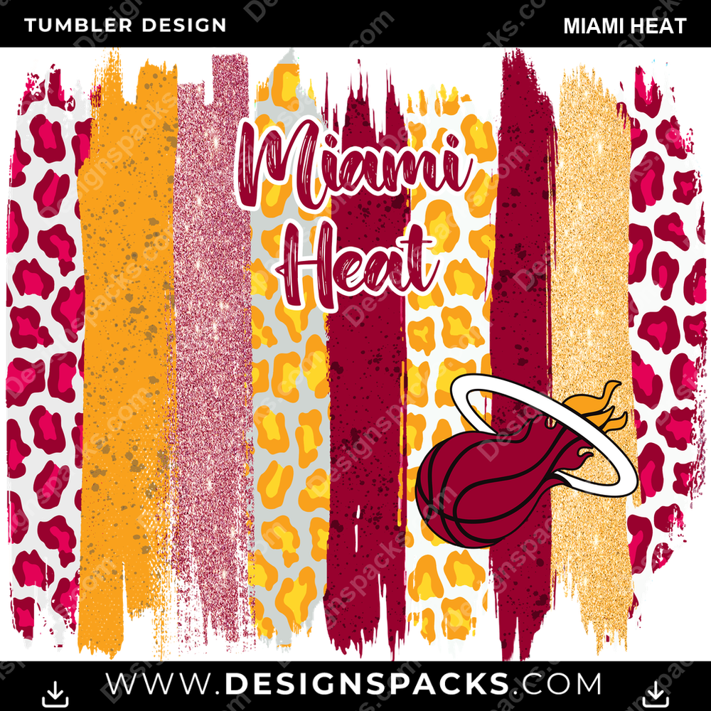 Basketball Brush Strokes Miami Heat Tumbler Digital Wrap Design