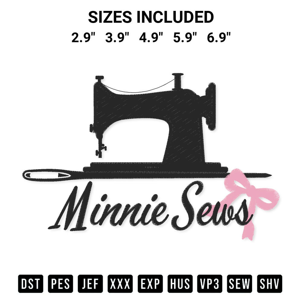 Create amazing crafts with the Minnie Sews Embroidery Design embroidery file. High-quality digital download from Designspacks.com, perfect for beginners and pros. Available sizes: 2.9", 3.9", 4.9", 5.9", 6.9".