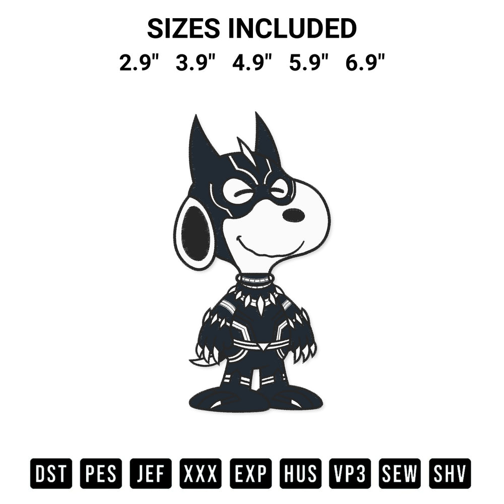 Stitch like a pro with the Snoopy As Black Panther Embroidery Design embroidery pattern from Designspacks.com. High-quality digital machine embroidery file. Available sizes: 2.9", 3.9", 4.9", 5.9", 6.9".