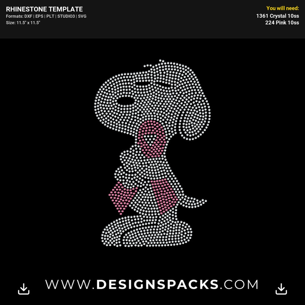 Snoopy Cancer Ribbon Rhinestone Digital Template
