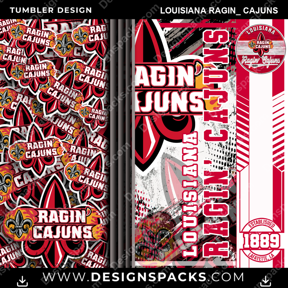 College Sport Sports Louisiana Ragin_ Cajuns Tumbler Digital Wrap Design